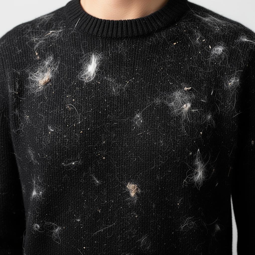 Sweater covered in lint and pet hair before using LINTRA