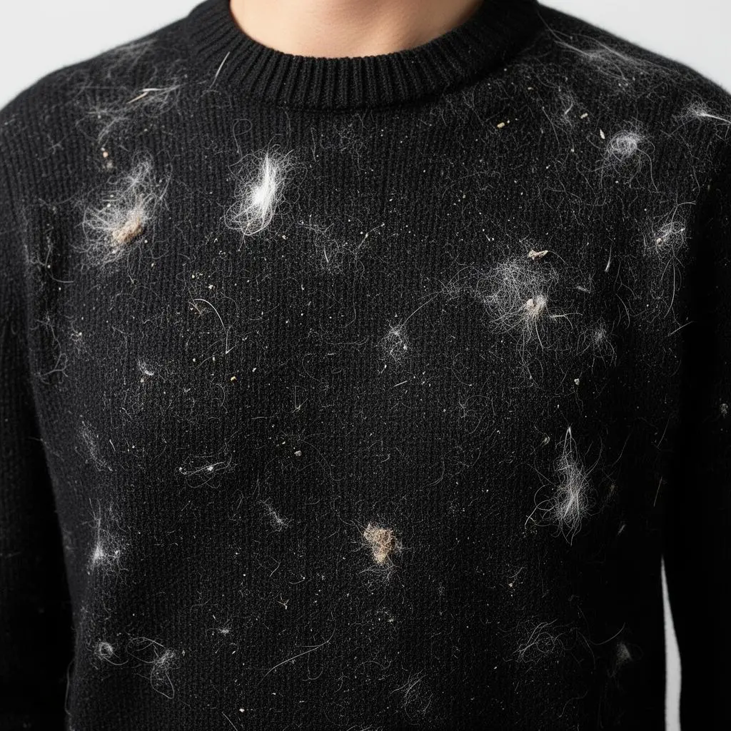 Sweater covered in lint and pet hair before using LINTRA